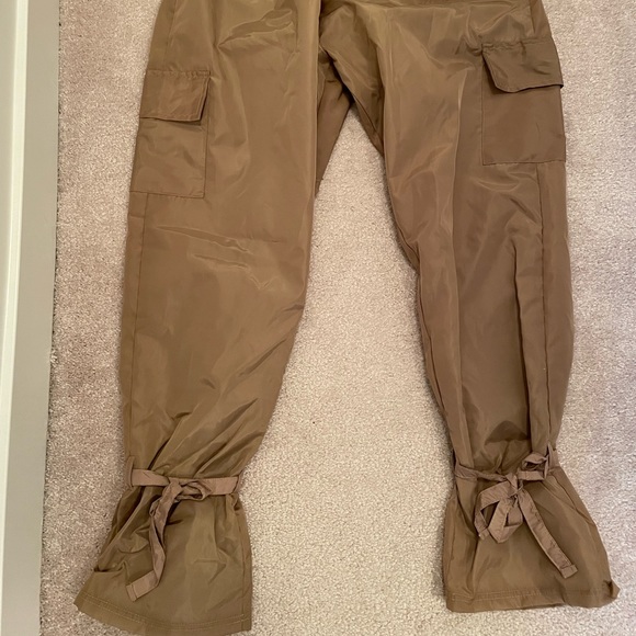 Size 12 Pretty Little Thing Shell Tie Ankle Cargo Joggers in stone - Picture 4 of 7